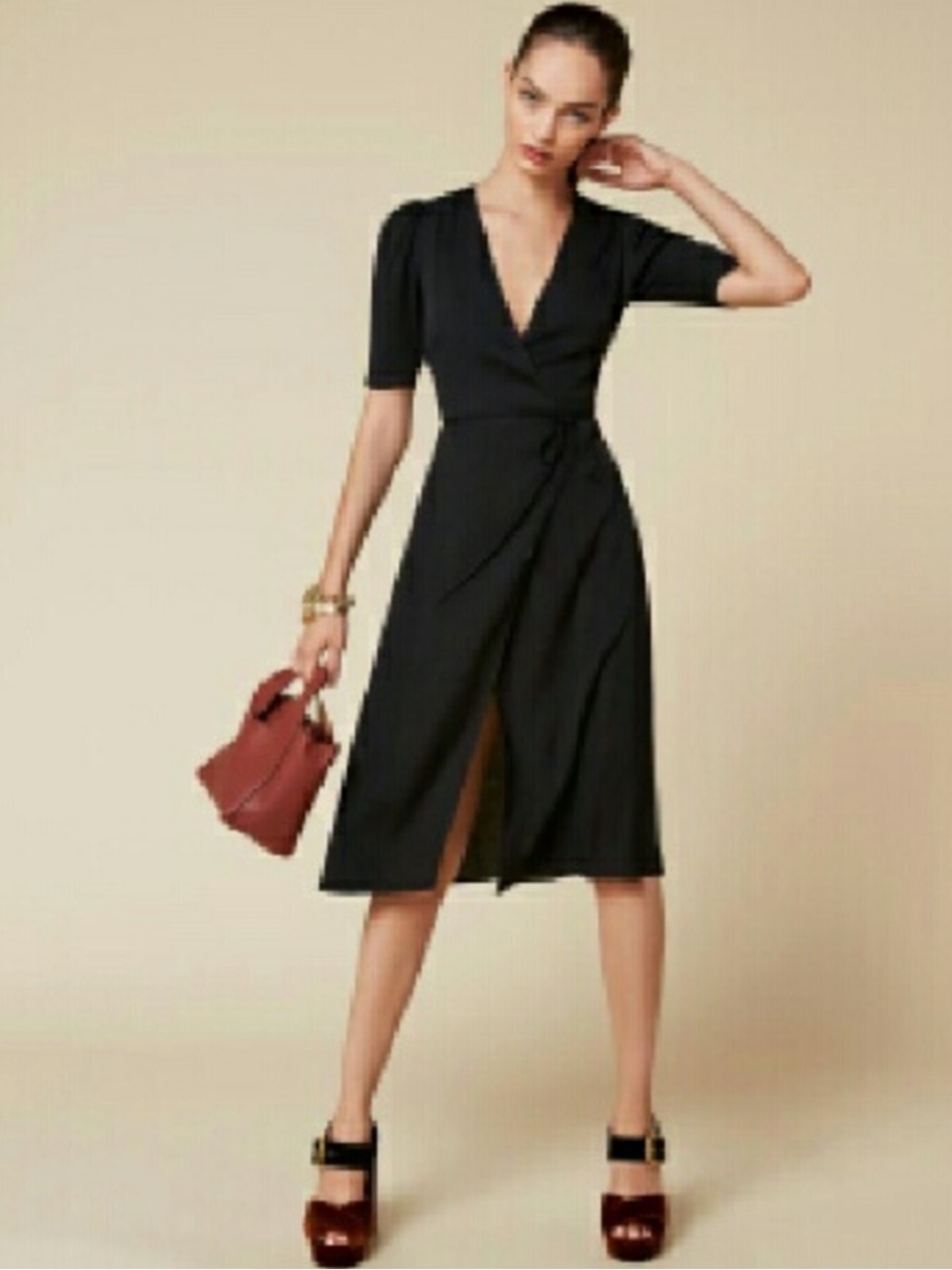 Reformation Marta Black Wrap Midi Dress